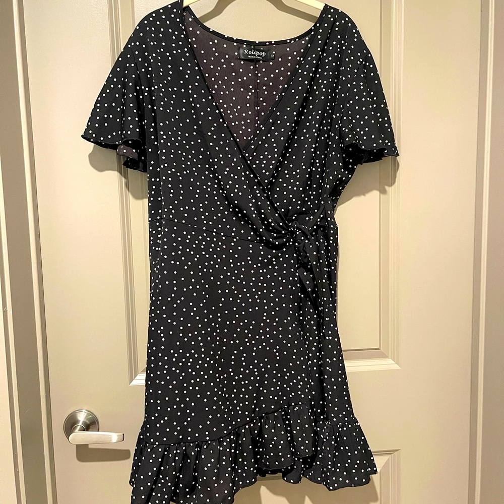Black and White polka dot wrap dress
